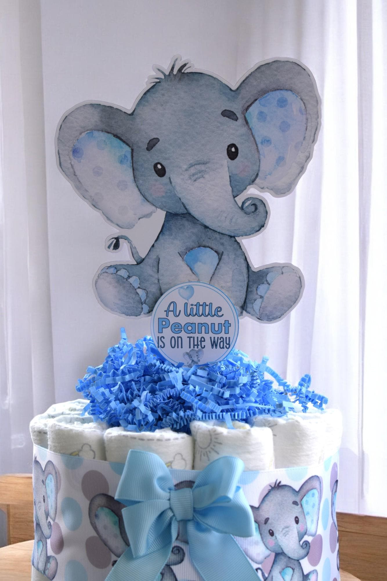 Blue Elephant Mini Diaper Cake Baby Shower, Baby Shower Centerpieces Decorations, Girls Room Nursery Decor, New Mom Gifts, Baby Shower Gift