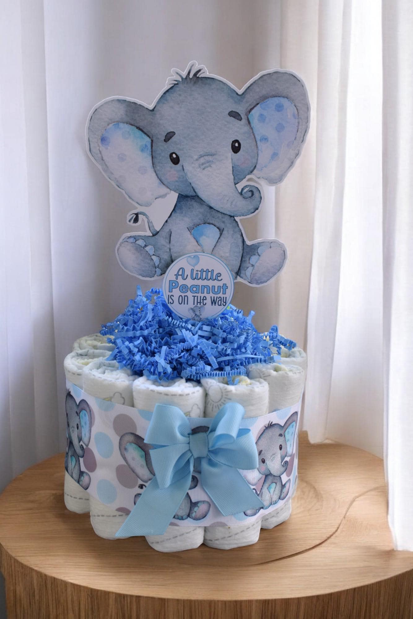 Blue Elephant Mini Diaper Cake Baby Shower, Baby Shower Centerpieces Decorations, Girls Room Nursery Decor, New Mom Gifts, Baby Shower Gift