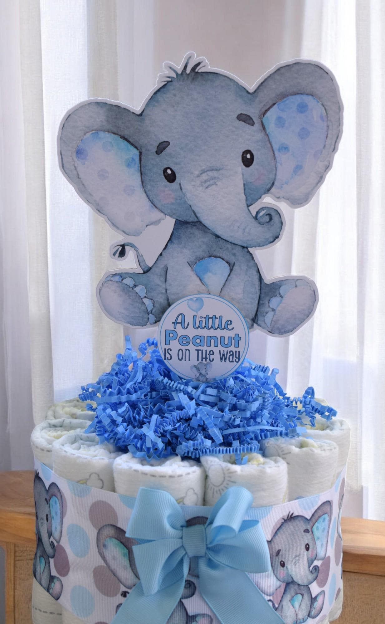 Blue Elephant Mini Diaper Cake Baby Shower, Baby Shower Centerpieces Decorations, Girls Room Nursery Decor, New Mom Gifts, Baby Shower Gift