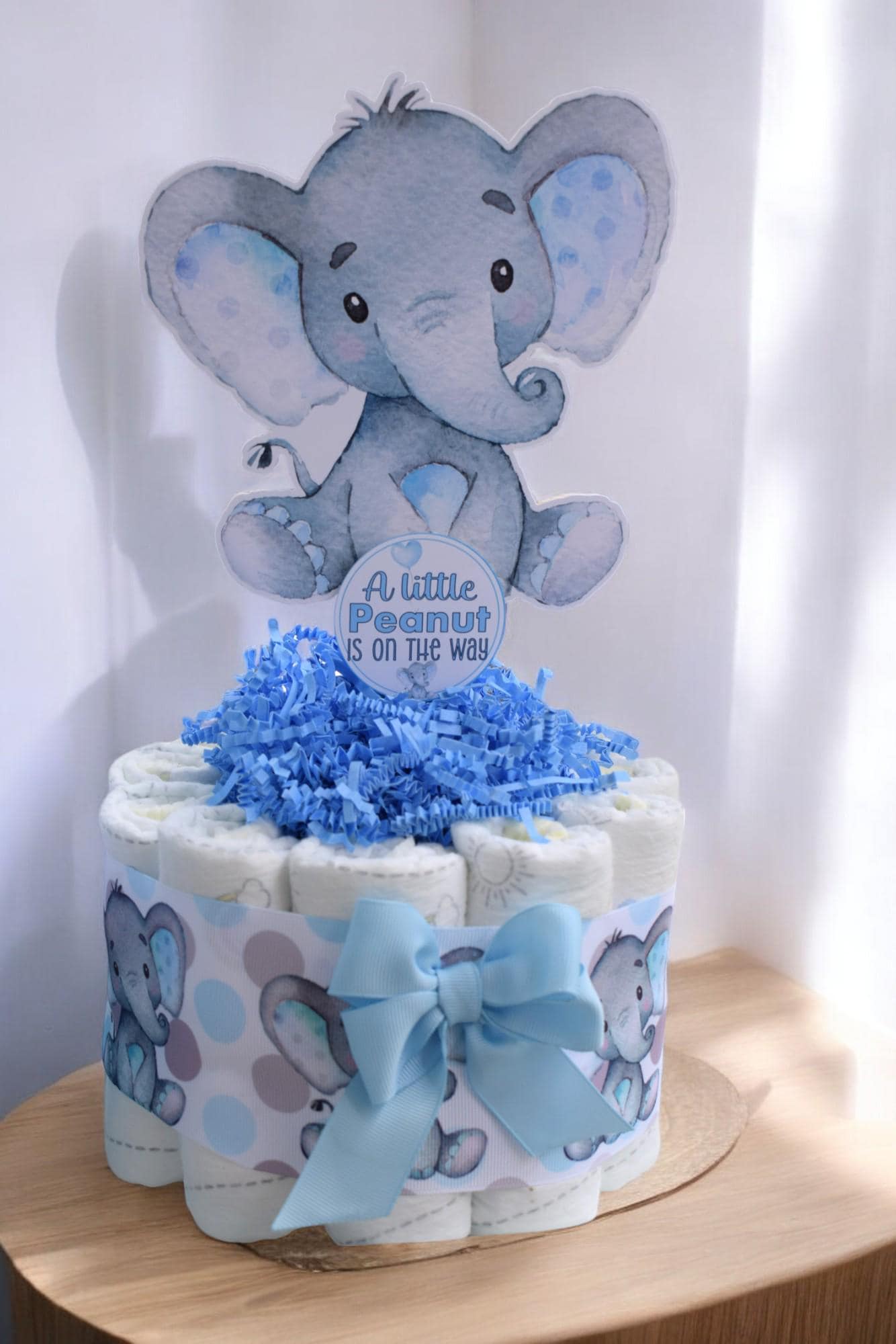 Blue Elephant Mini Diaper Cake Baby Shower, Baby Shower Centerpieces Decorations, Girls Room Nursery Decor, New Mom Gifts, Baby Shower Gift