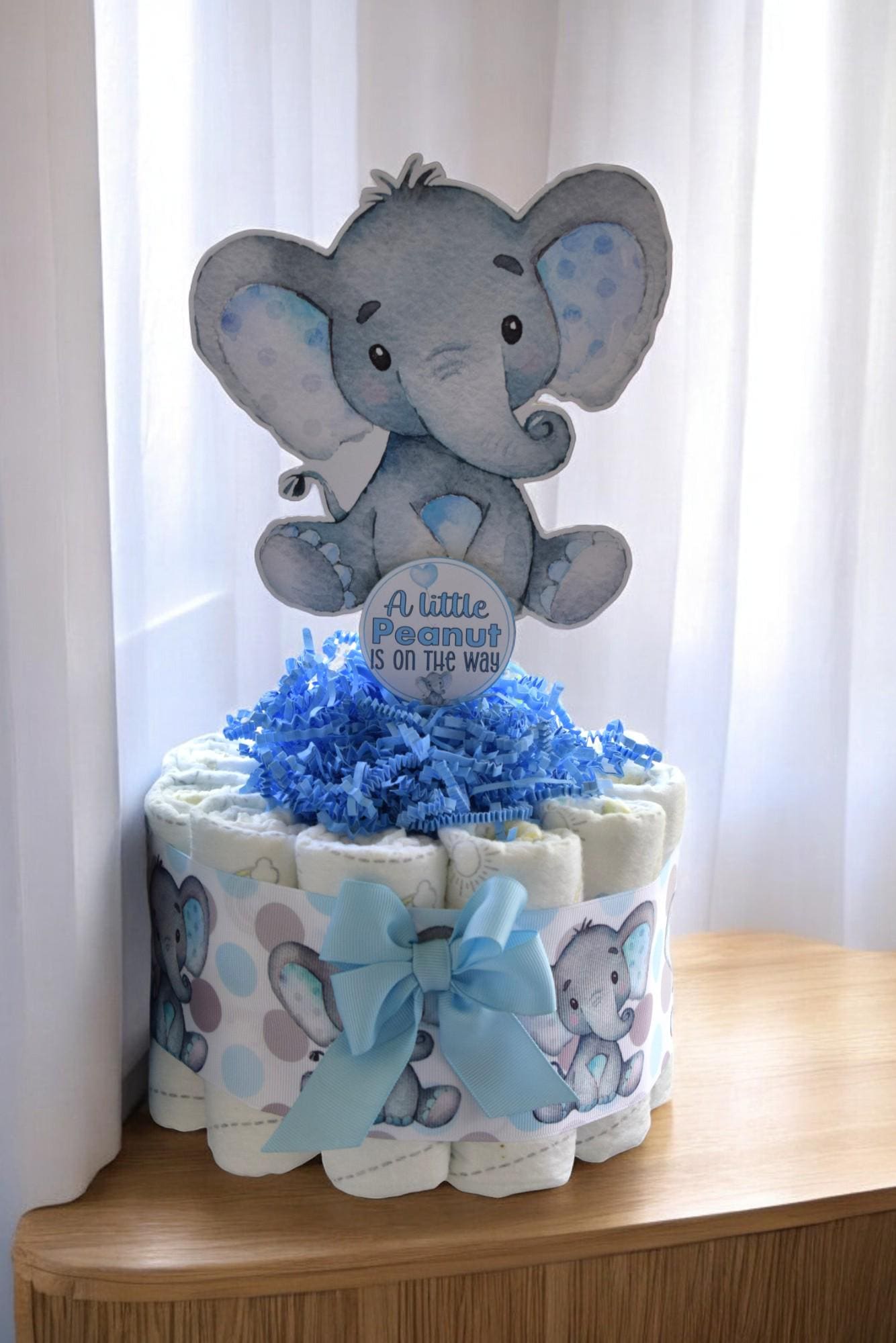 Blue Elephant Mini Diaper Cake Baby Shower, Baby Shower Centerpieces Decorations, Girls Room Nursery Decor, New Mom Gifts, Baby Shower Gift