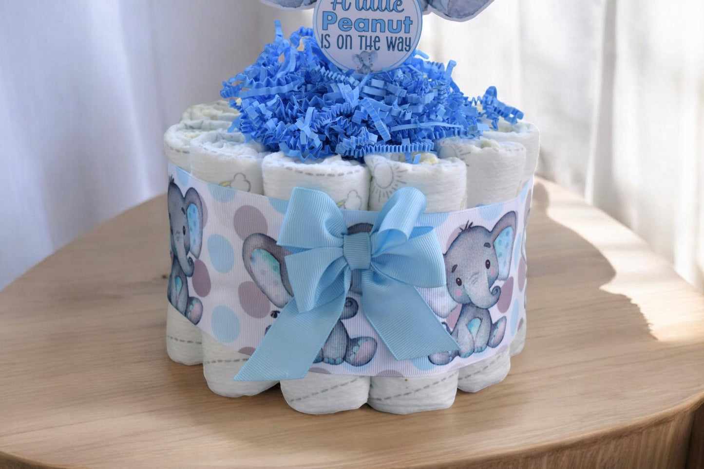 Blue Elephant Mini Diaper Cake Baby Shower, Baby Shower Centerpieces Decorations, Girls Room Nursery Decor, New Mom Gifts, Baby Shower Gift