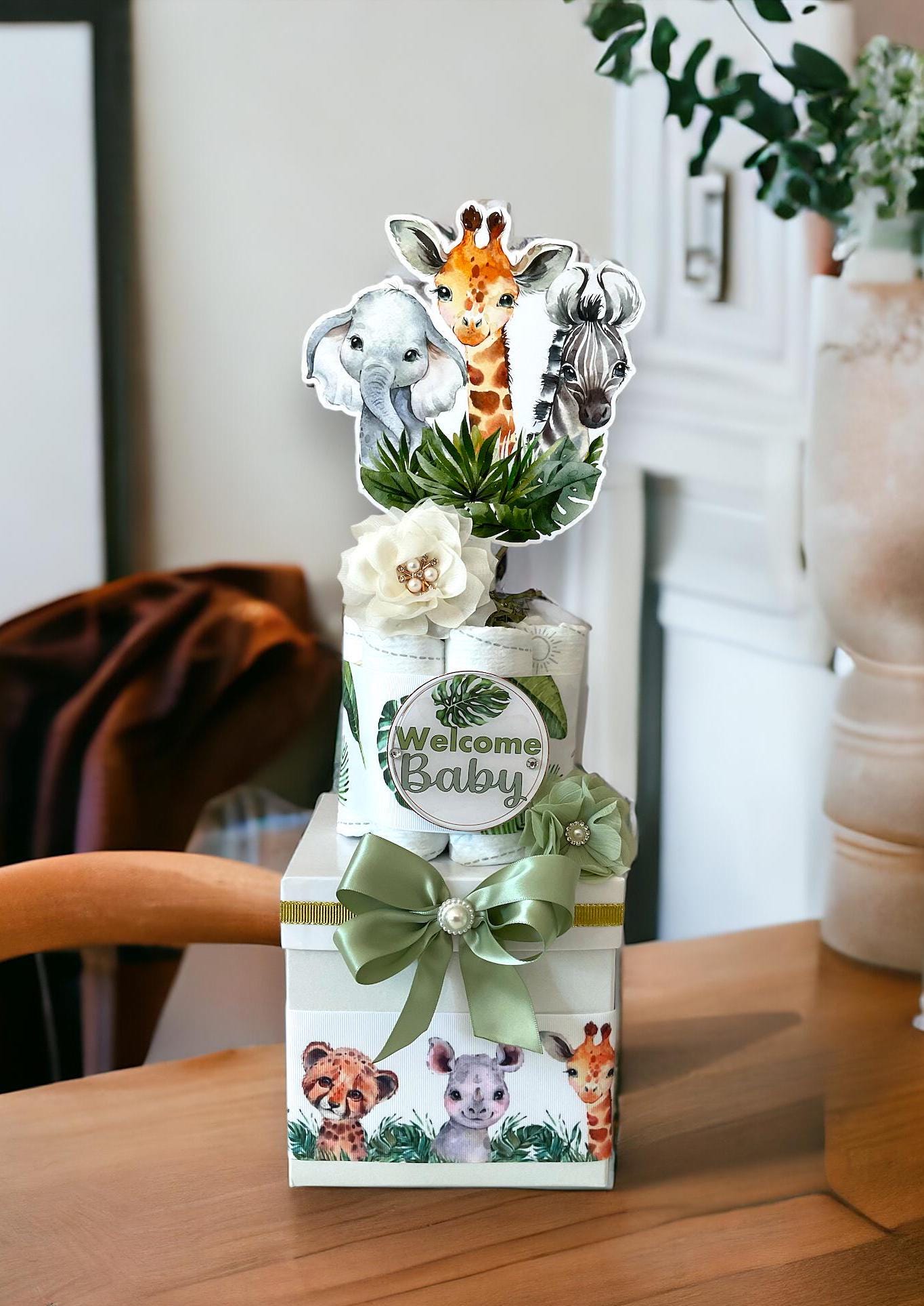 Jungle Safari Centerpiece Baby Shower, Diaper Cake Baby Shower, Centerpieces Decorations, Boy Room Decor, Baby Shower Present, New Mom Gift