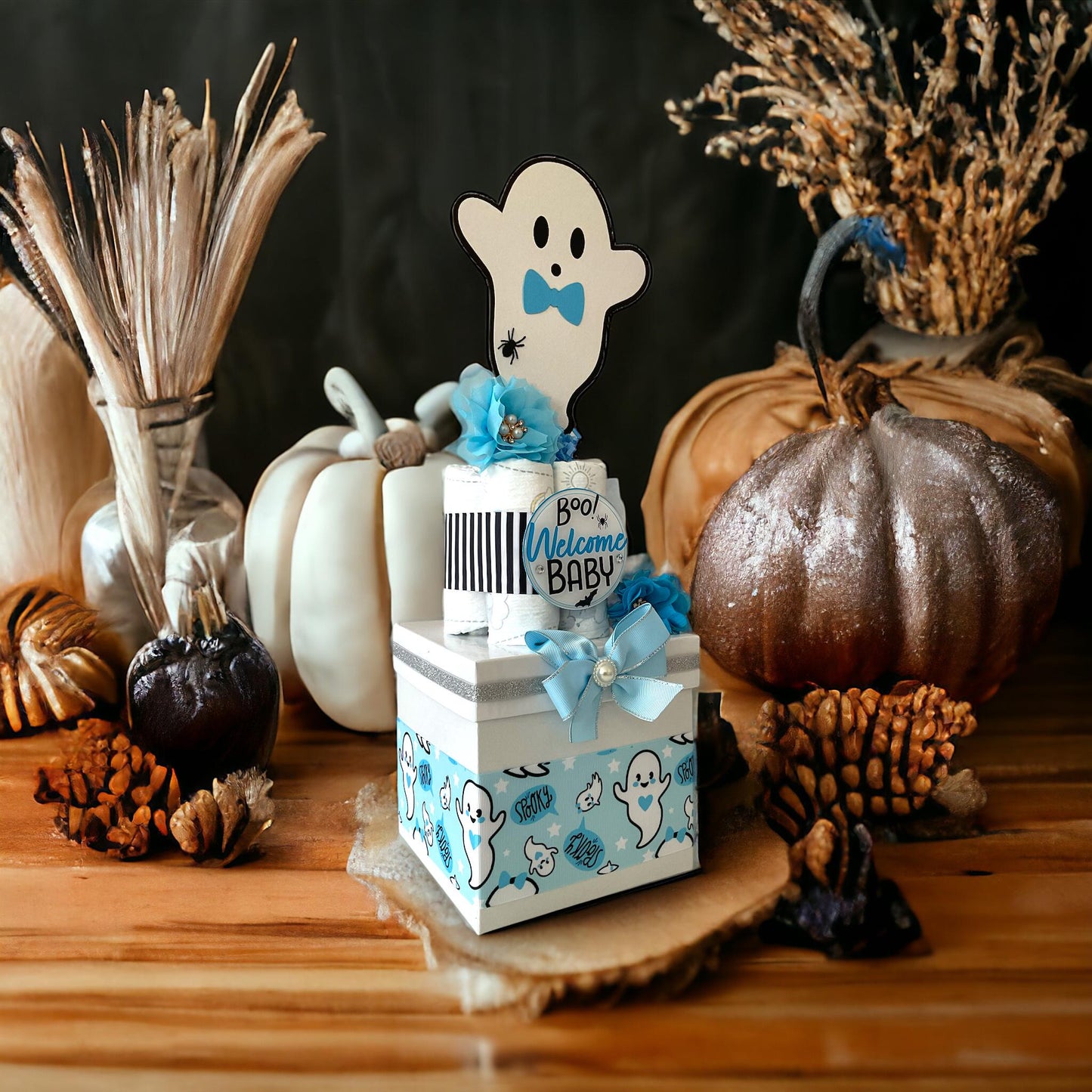 Blue Boy Ghost Centerpiece Baby Shower, Diaper Cake Baby Shower, Centerpieces Decorations, Boy Room Decor, Baby Shower Present, New Mom Gift