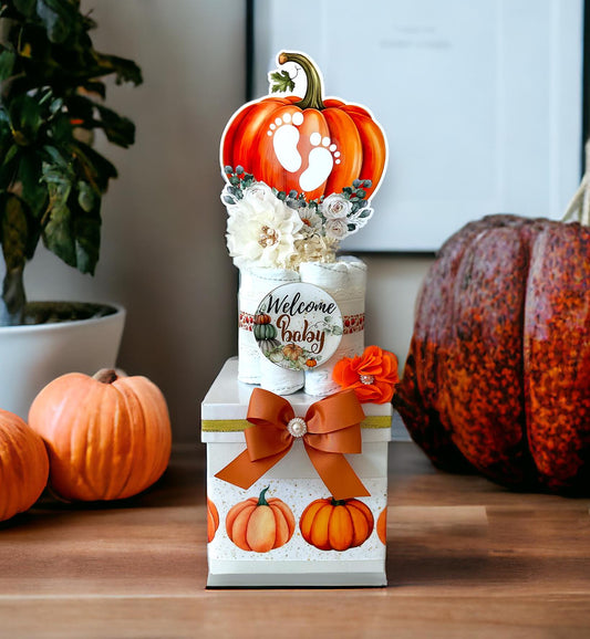 Orange Pumpkin Centerpiece Baby Shower, Gender Reveal Diaper Cake Baby Shower, Centerpieces Decorations, Boy Girl Room Decor, New Mom Gift