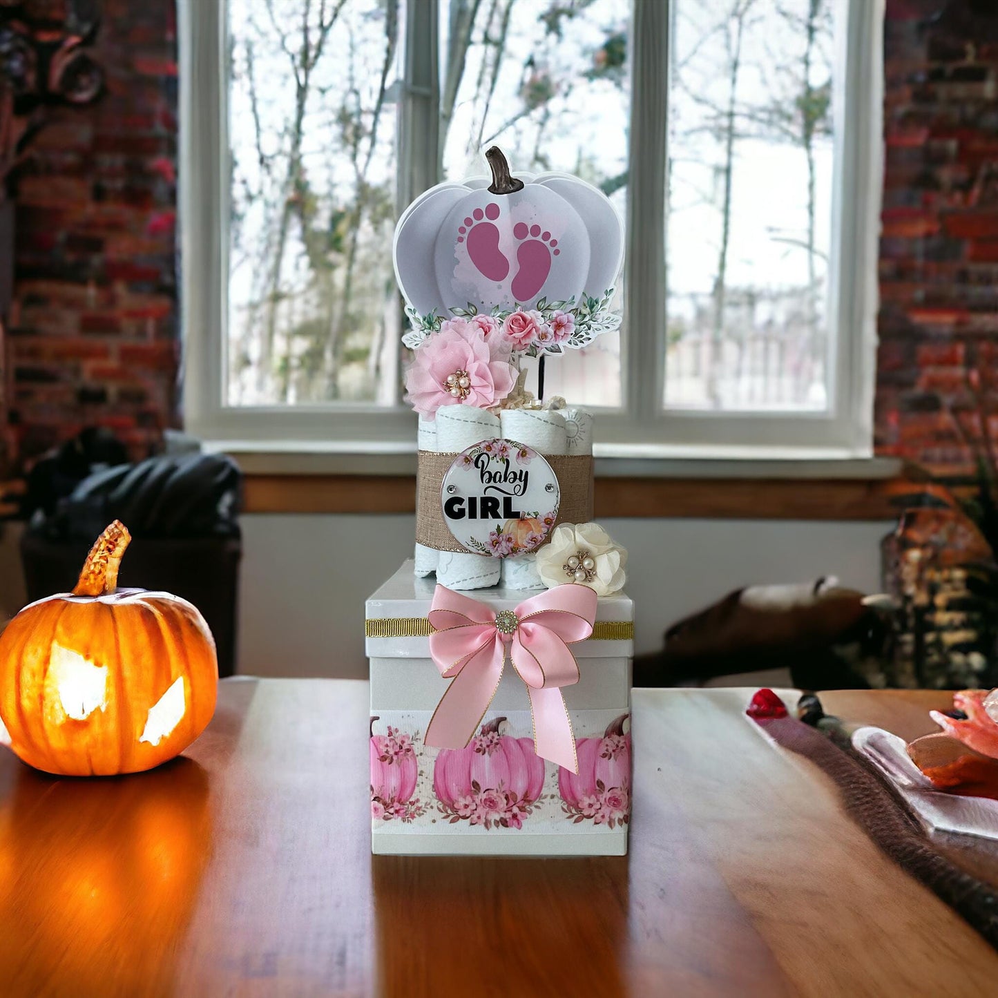 Pink Pumpkin Centerpiece Baby Shower, Gender Reveal Diaper Cake Baby Shower, Centerpieces Decorations, Boy Girl Room Decor, New Mom Gift