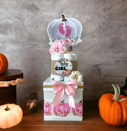 Pink Pumpkin Centerpiece Baby Shower, Gender Reveal Diaper Cake Baby Shower, Centerpieces Decorations, Boy Girl Room Decor, New Mom Gift