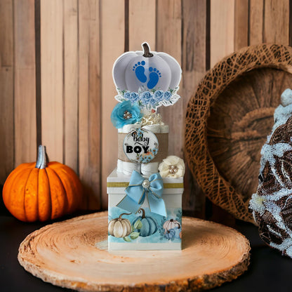 Blue Pumpkin Centerpiece Baby Shower, Gender Reveal Diaper Cake Baby Shower, Centerpieces Decorations, Boy Room Decor, New Mom Gift