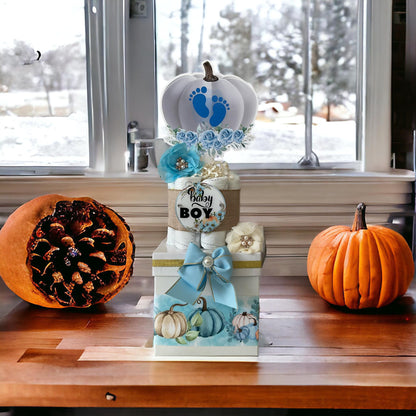 Blue Pumpkin Centerpiece Baby Shower, Gender Reveal Diaper Cake Baby Shower, Centerpieces Decorations, Boy Room Decor, New Mom Gift