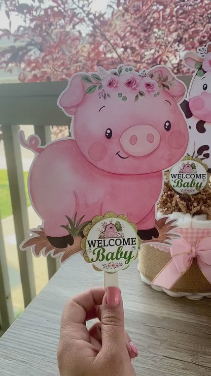 Girl Farm Animal Mini Diaper Cake Set, Pink Barn Baby Shower, Baby Shower Centerpieces Decorations, Girl Room Nursery, New Mom Gifts - S0003