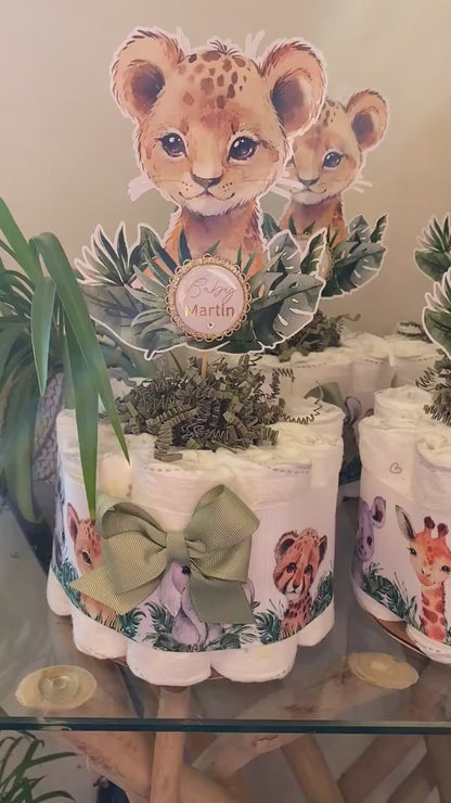 Jungle Safari Mini Diaper Cake Set Baby Shower, Baby Shower Centerpieces Decorations, Boy Room Nursery Decor, New Mom Gifts - S0001