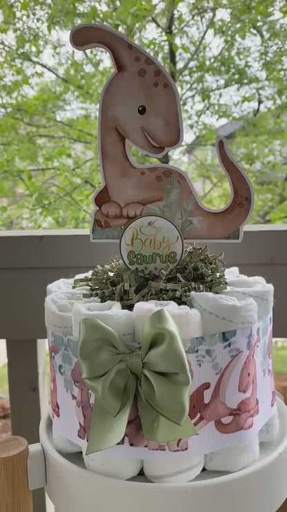 Boho Dinosaur Mini Diaper Cake Set Baby Shower, Neutral Dinosaur Centerpieces Decorations, Boy Room Nursery Decor, New Mom Gifts - S0002