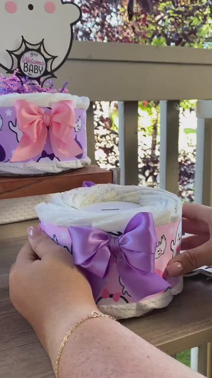 Pink Lavender Ghost Mini Diaper Cake Baby Shower, Girl Pink Halloween Baby Shower Centerpieces Decorations, Purple Ghost Shower Party Decor