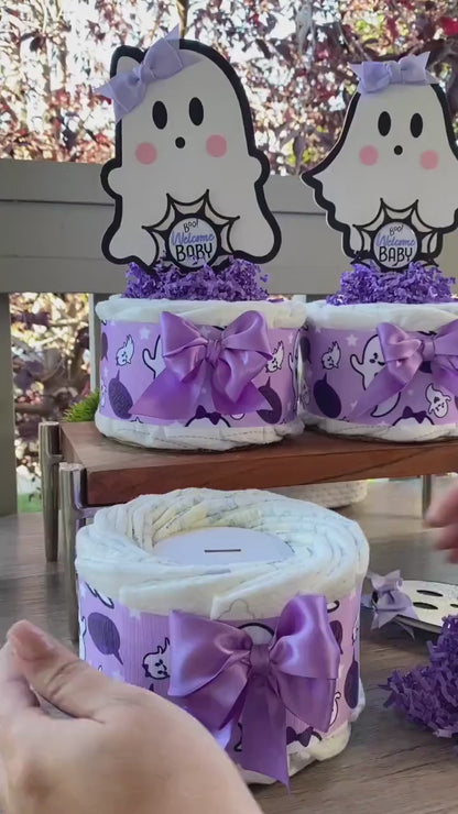 Lavender Ghost Mini Diaper Cake Baby Shower, Girl Pink Halloween Baby Shower Centerpieces Decorations, Purple Ghost Shower Party Decor